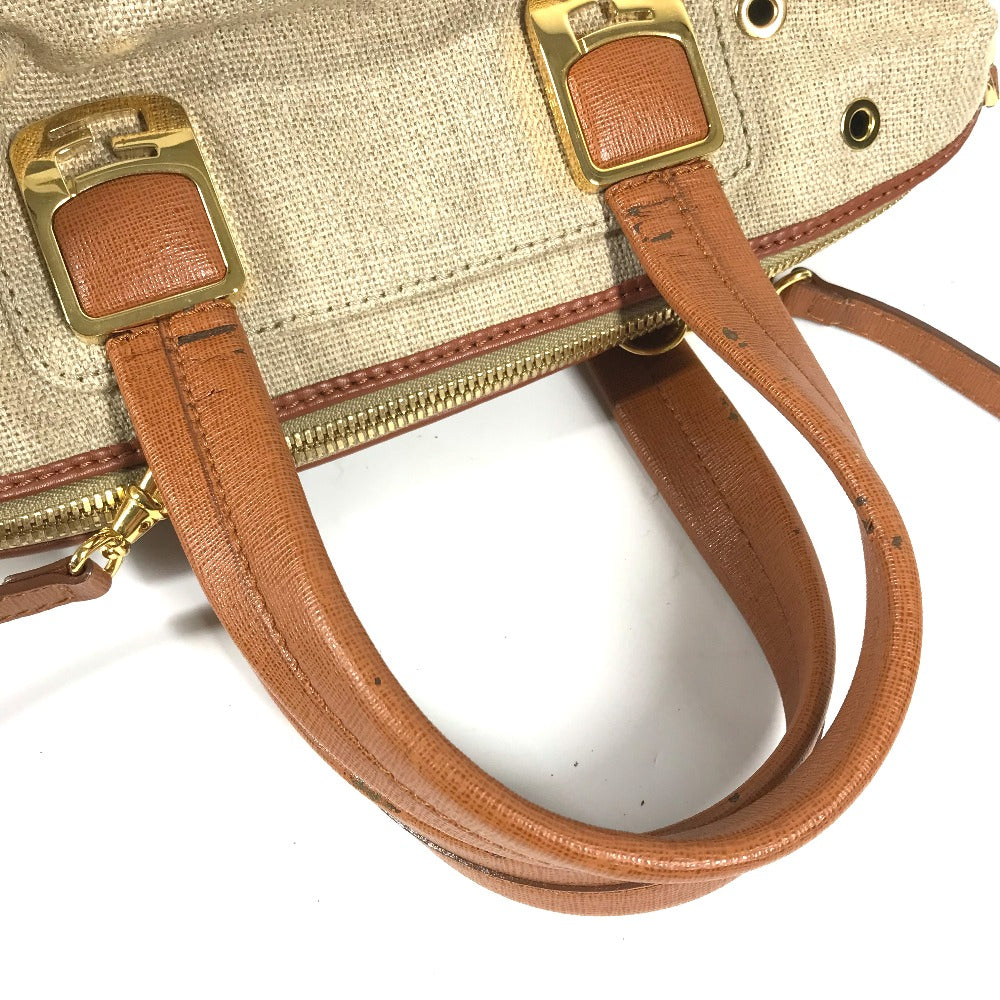 FENDI Handbag 8BL114 Leather / canvas beige Bag chameleon Women Used