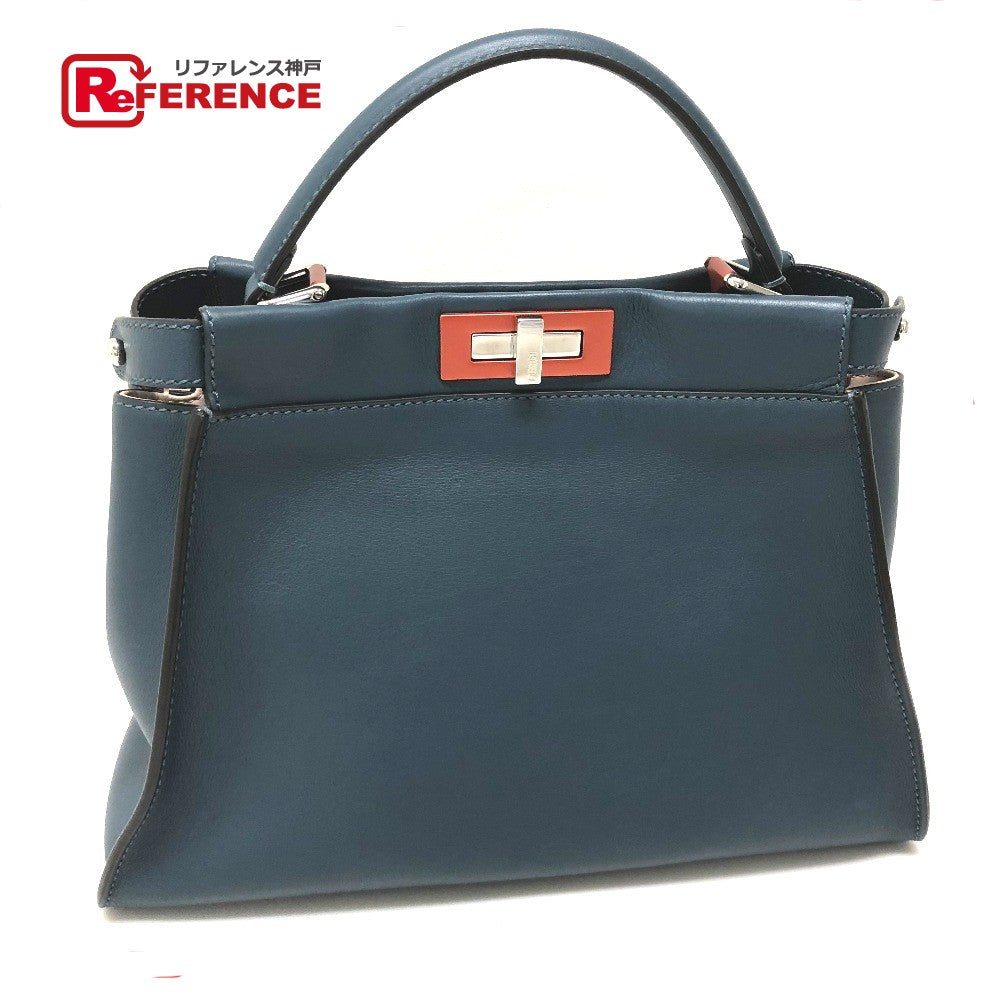 FENDI Handbag 8BN290 leather blue Peek-a-boo regular Women Used