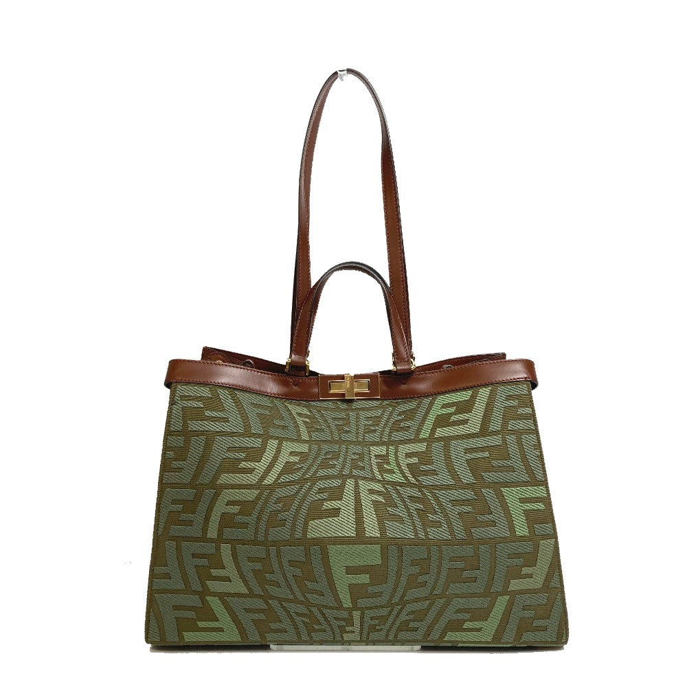 FENDI Tote Bag 8BH374 cotton green FF total pattern Peekaboo X Tote Women Used