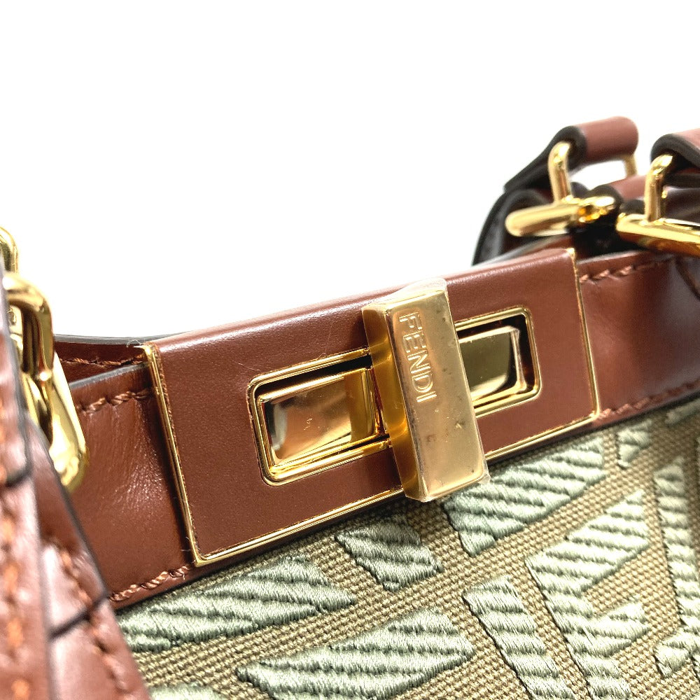 FENDI Tote Bag 8BH374 cotton green FF total pattern Peekaboo X Tote Women Used
