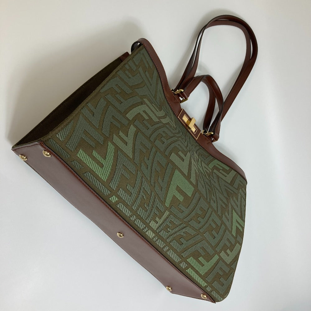 FENDI Tote Bag 8BH374 cotton green FF total pattern Peekaboo X Tote Women Used