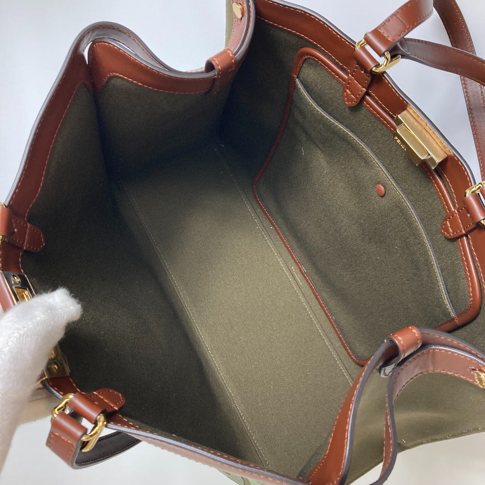 FENDI Tote Bag 8BH374 cotton green FF total pattern Peekaboo X Tote Women Used