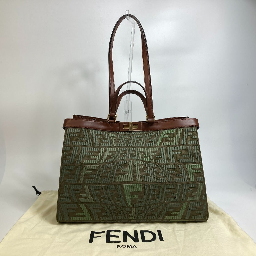 FENDI Tote Bag 8BH374 cotton green FF total pattern Peekaboo X Tote Women Used