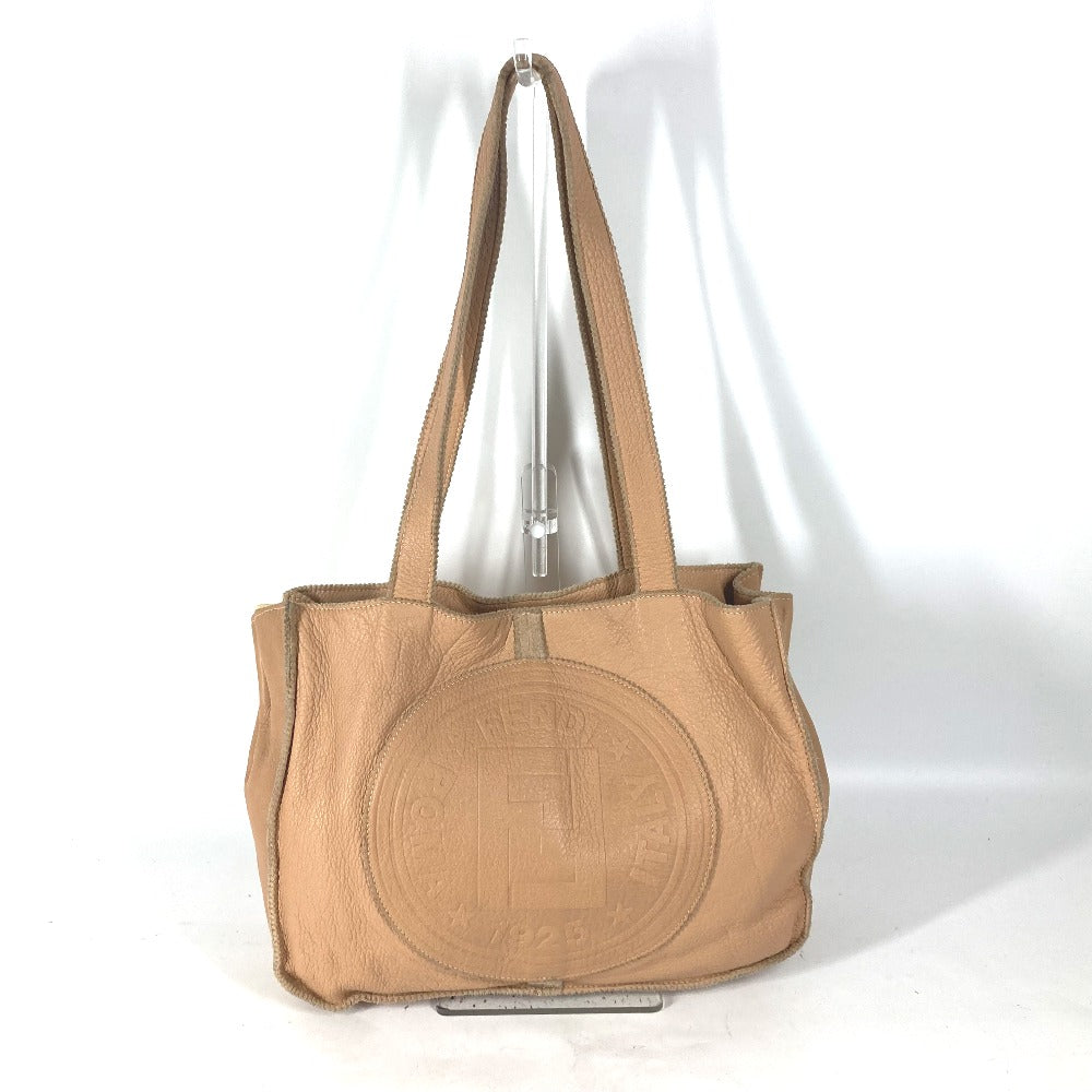 FENDI Tote Bag leather beige vintage Big logo Women Used