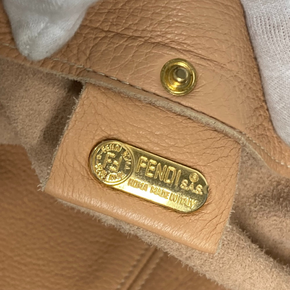 FENDI Tote Bag leather beige vintage Big logo Women Used