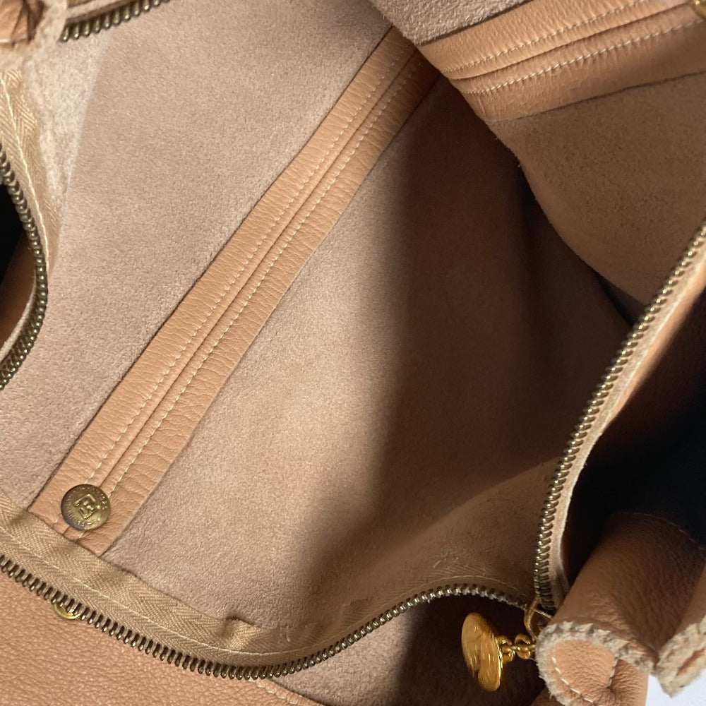 FENDI Tote Bag leather beige vintage Big logo Women Used