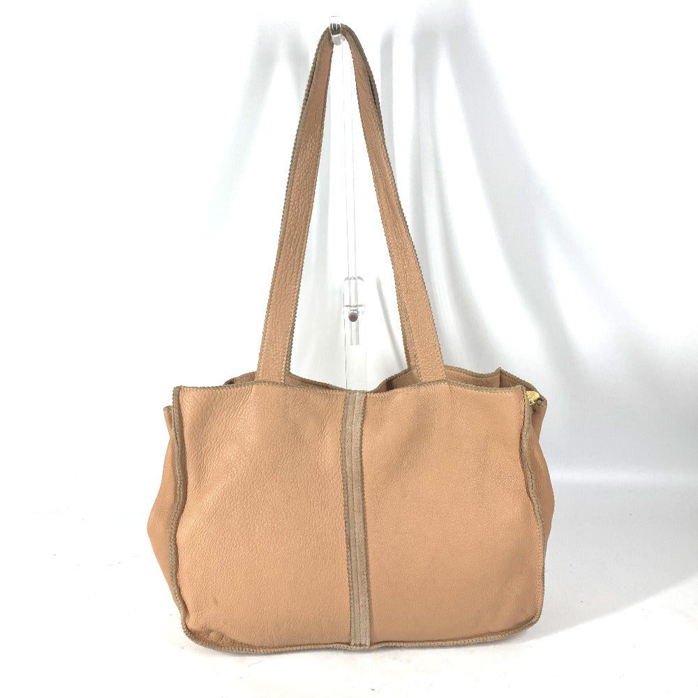 FENDI Tote Bag leather beige vintage Big logo Women Used