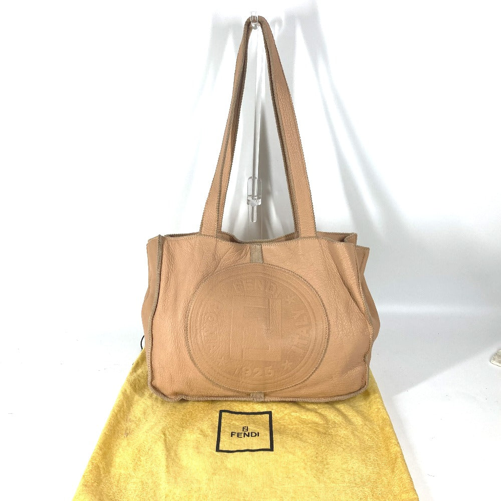 FENDI Tote Bag leather beige vintage Big logo Women Used