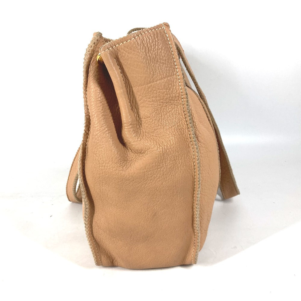 FENDI Tote Bag leather beige vintage Big logo Women Used