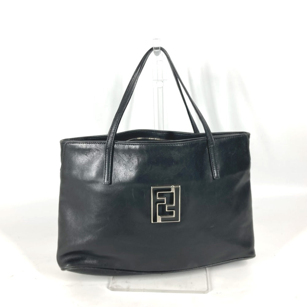 FENDI Tote Bag leather black Bag logo Women Used