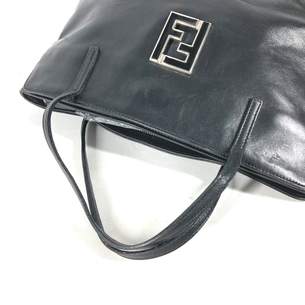 FENDI Tote Bag leather black Bag logo Women Used
