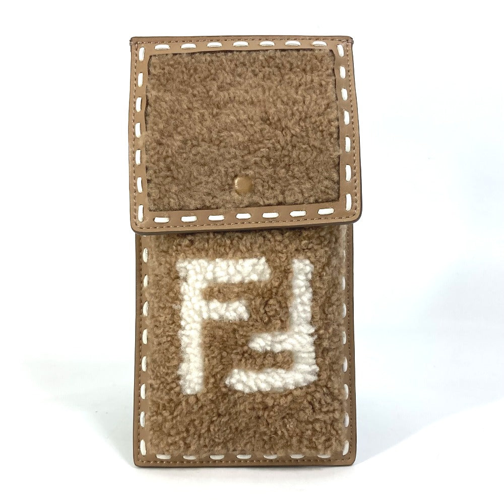 FENDI Pouch 7AS047 Fur, Leather beige Smartphone case phone pouch Women Used