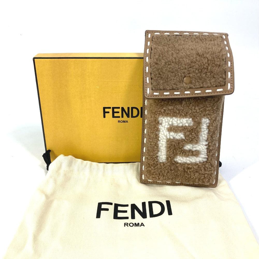 FENDI Pouch 7AS047 Fur, Leather beige Smartphone case phone pouch Women Used