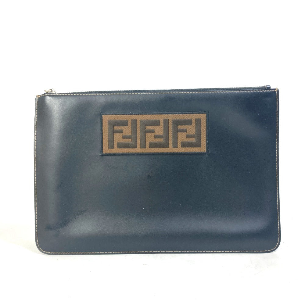 FENDI Clutch bag 7N0078 leather black Pouch Zucca logo mens Used