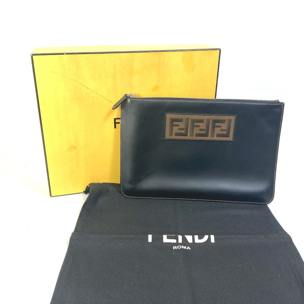 FENDI Clutch bag 7N0078 leather black Pouch Zucca logo mens Used
