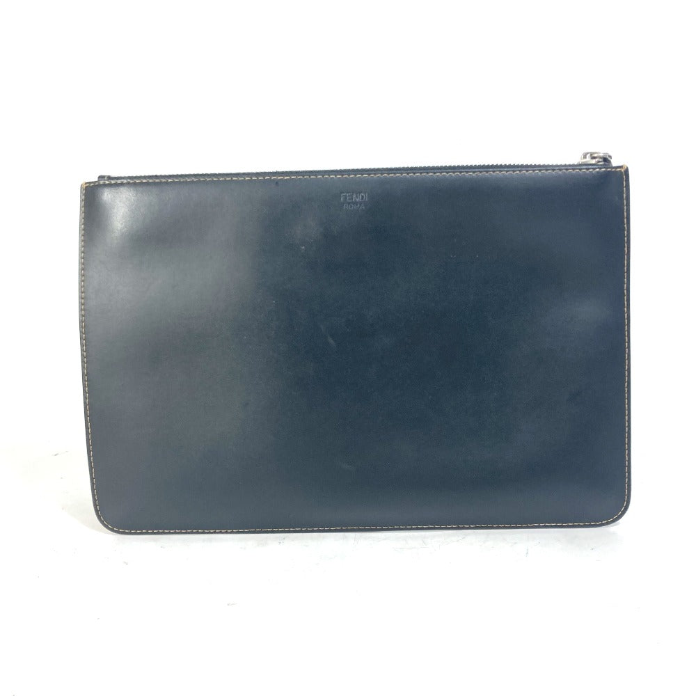 FENDI Clutch bag 7N0078 leather black Pouch Zucca logo mens Used