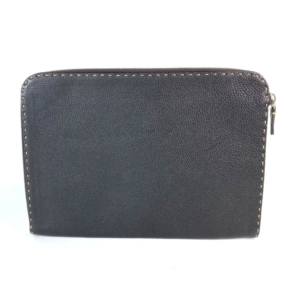 FENDI Clutch bag leather Dark brown bag pouch Celeria mens Used
