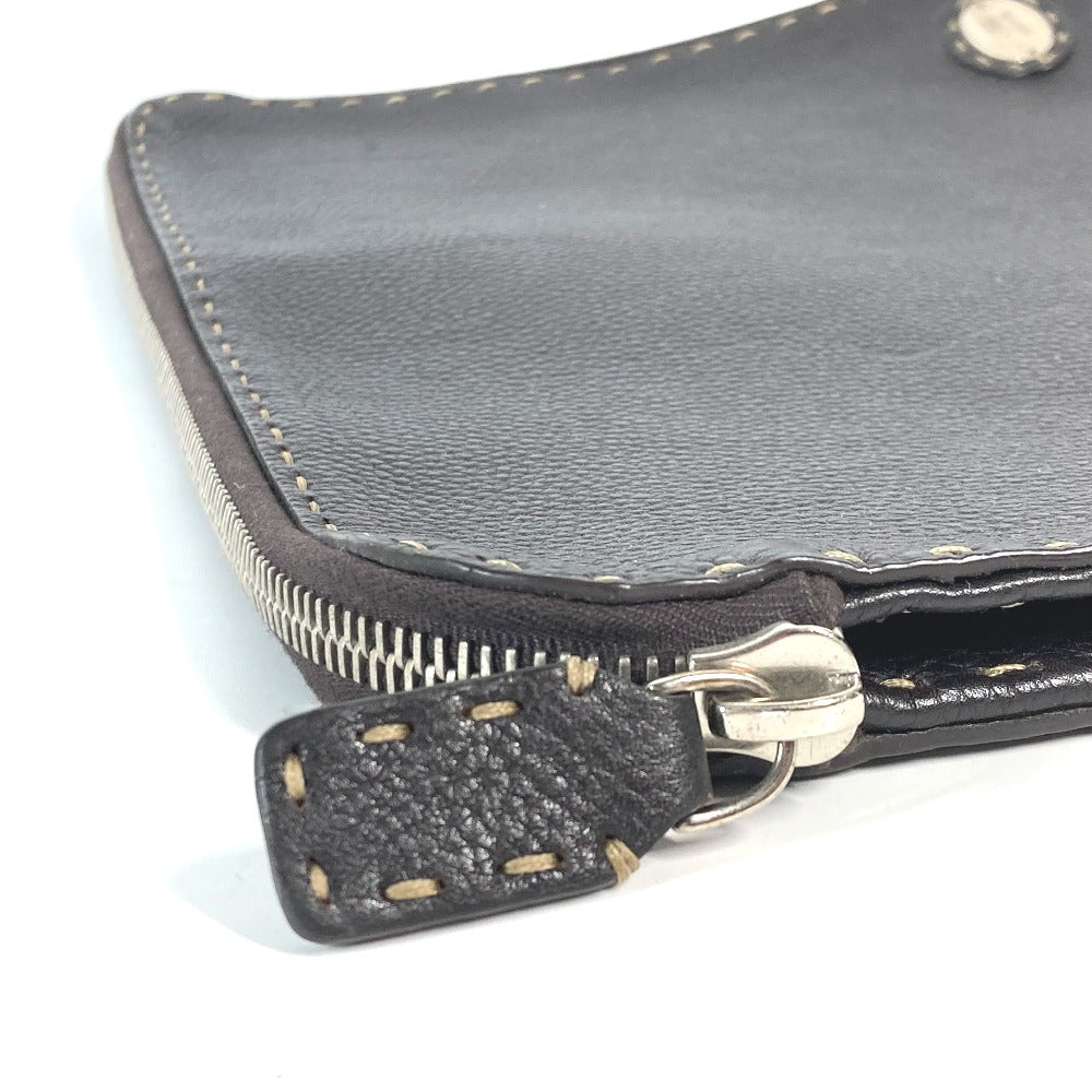 FENDI Clutch bag leather Dark brown bag pouch Celeria mens Used