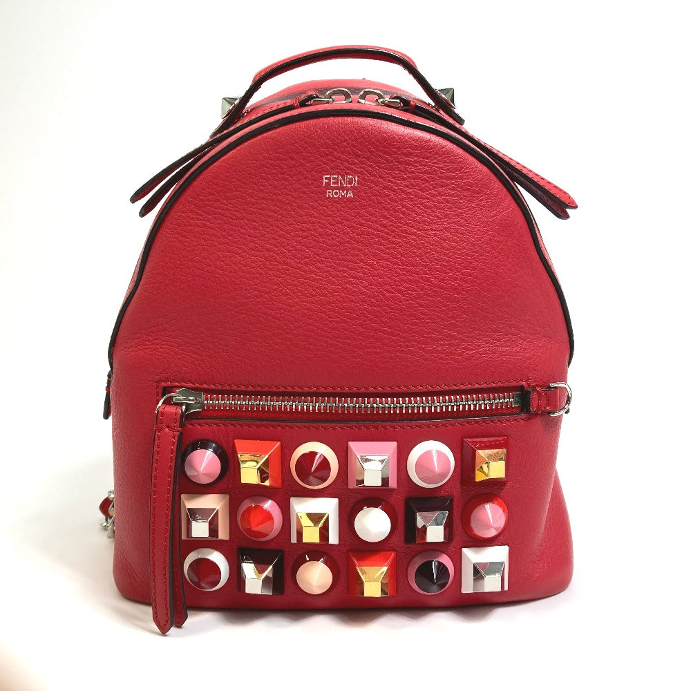 FENDI Backpack 8BZ038 leather Red Valentine limited color studs Mini backpack Women Used