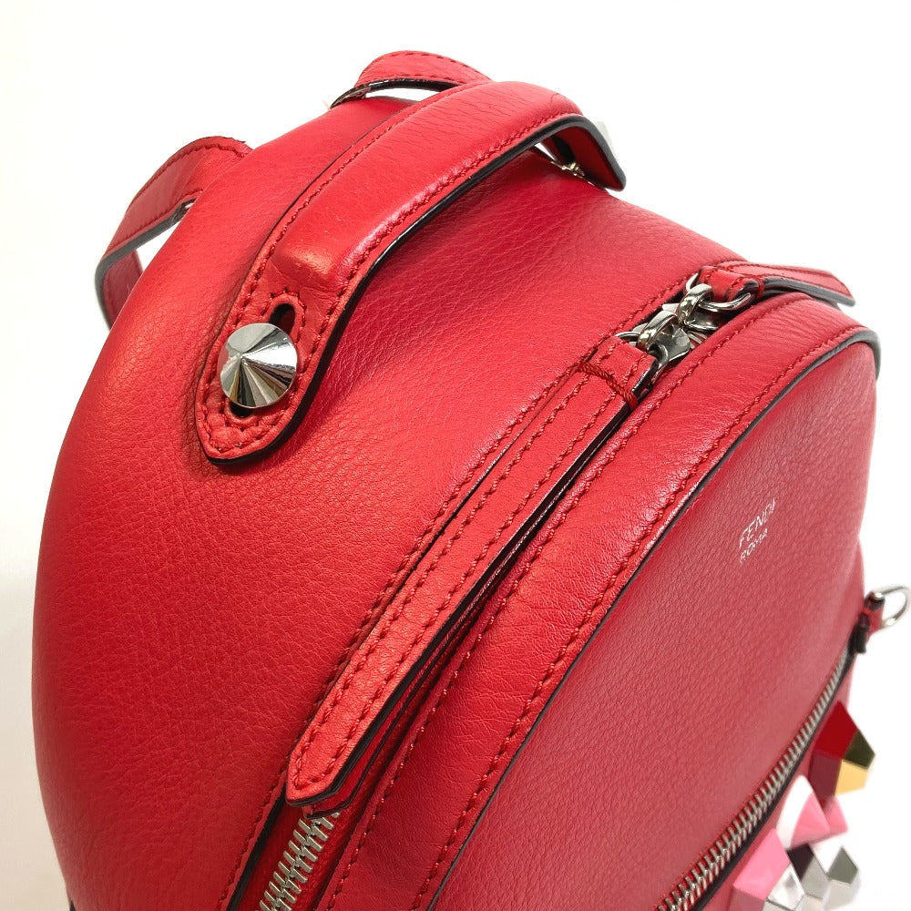 FENDI Backpack 8BZ038 leather Red Valentine limited color studs Mini backpack Women Used