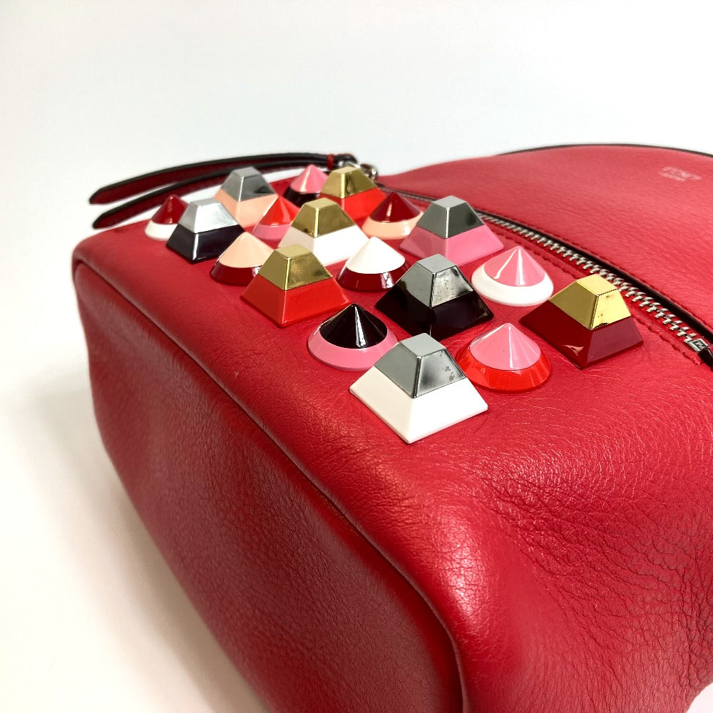 FENDI Backpack 8BZ038 leather Red Valentine limited color studs Mini backpack Women Used