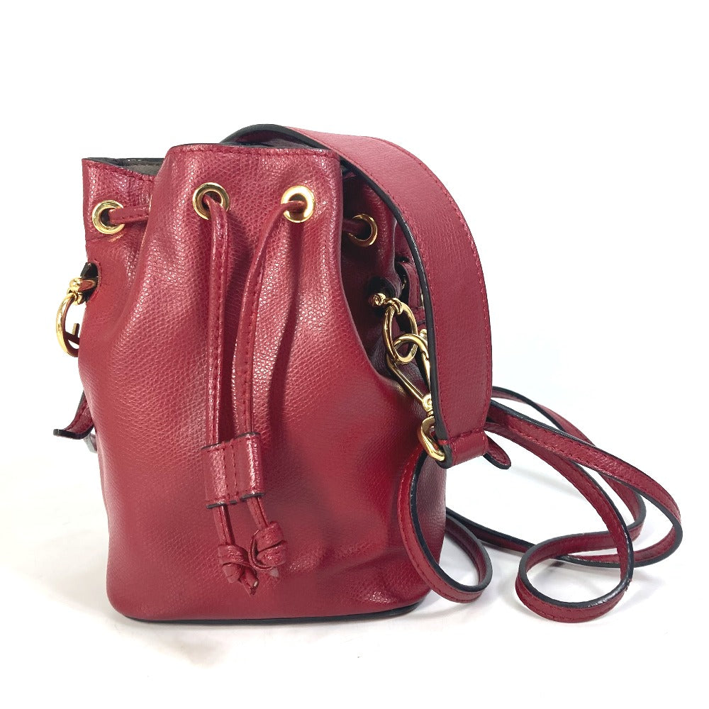 FENDI Shoulder Bag 8BS010 leather Red FFMetal Drawstring Bucket Mini Montresor Women Used