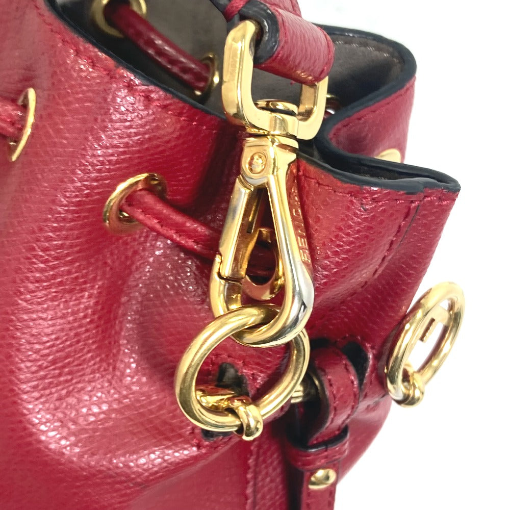 FENDI Shoulder Bag 8BS010 leather Red FFMetal Drawstring Bucket Mini Montresor Women Used
