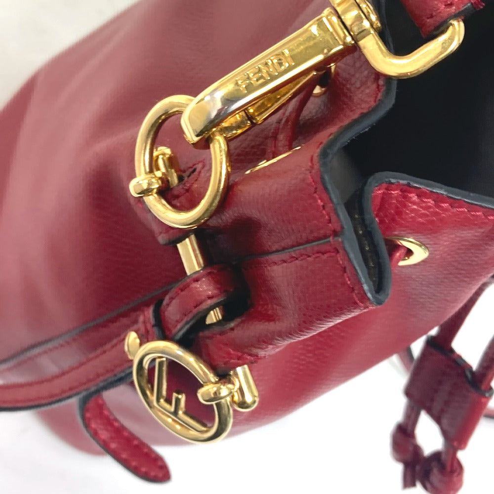 FENDI Shoulder Bag 8BS010 leather Red FFMetal Drawstring Bucket Mini Montresor Women Used