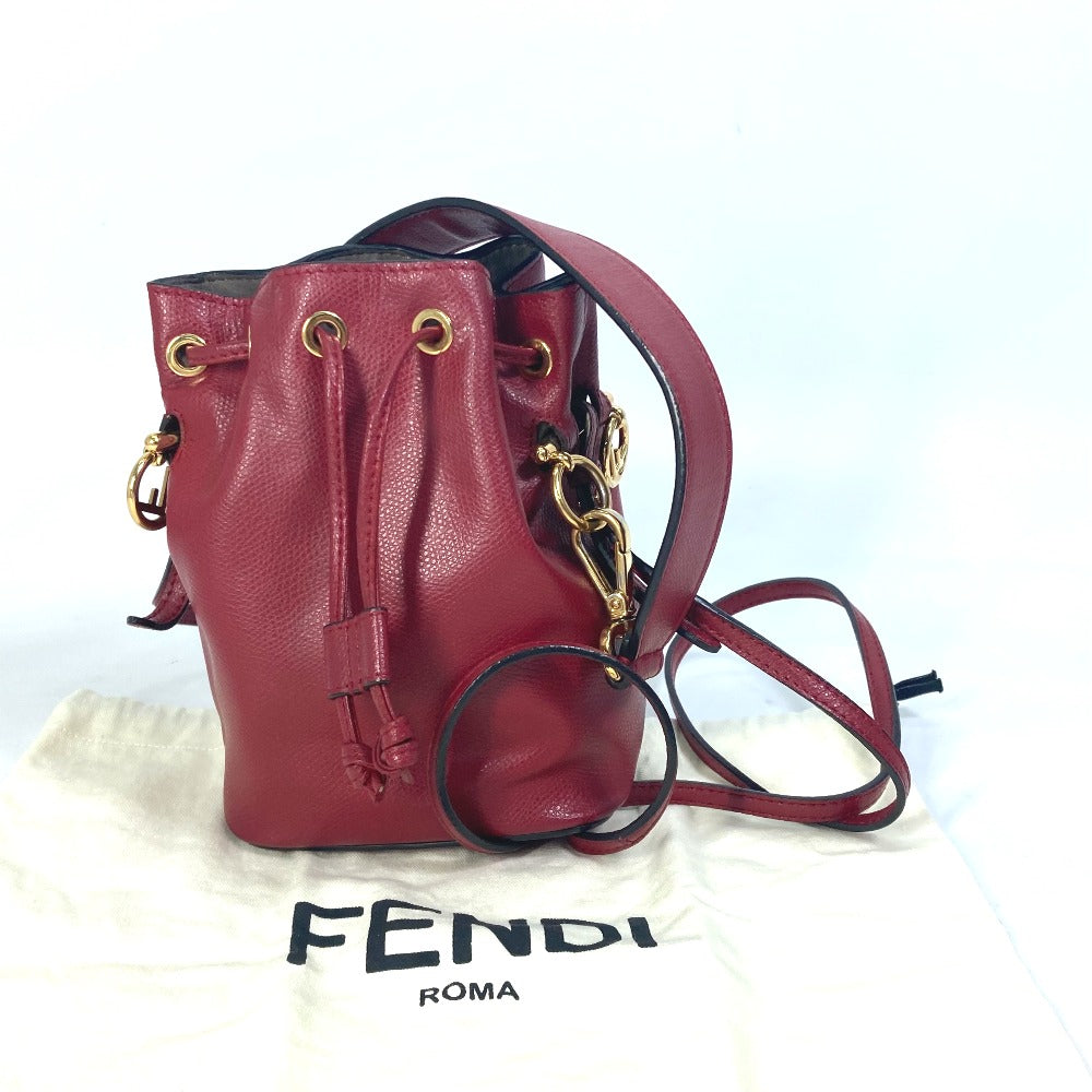 FENDI Shoulder Bag 8BS010 leather Red FFMetal Drawstring Bucket Mini Montresor Women Used