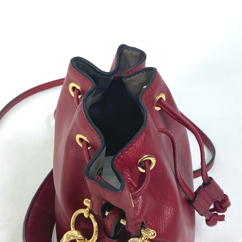 FENDI Shoulder Bag 8BS010 leather Red FFMetal Drawstring Bucket Mini Montresor Women Used
