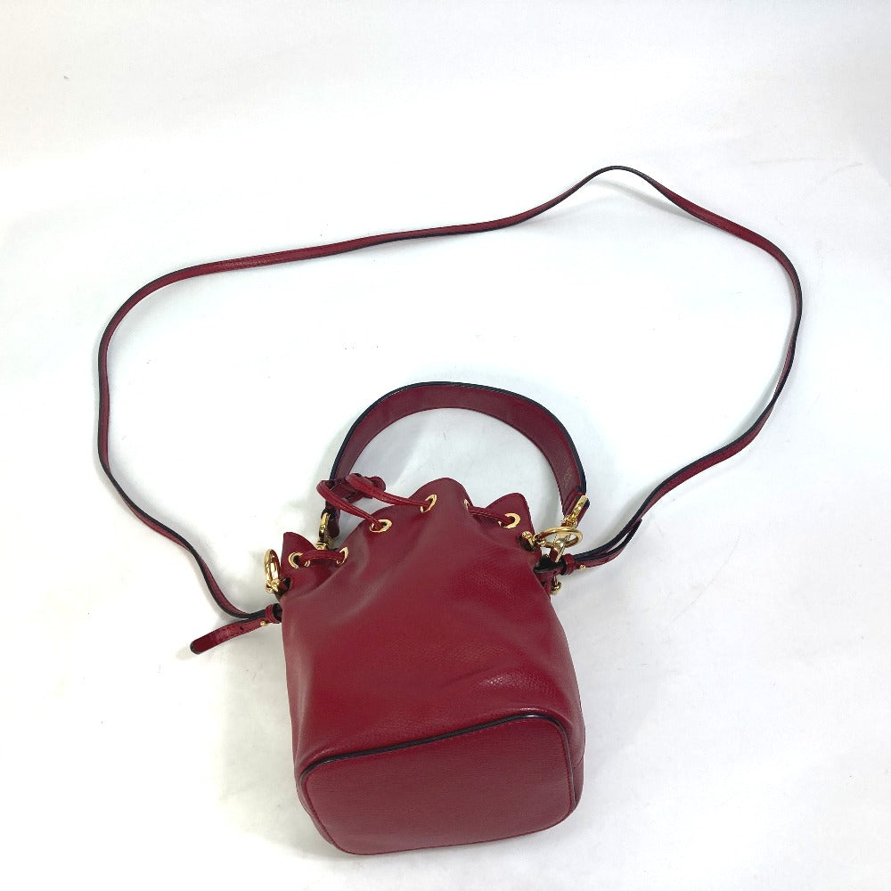 FENDI Shoulder Bag 8BS010 leather Red FFMetal Drawstring Bucket Mini Montresor Women Used