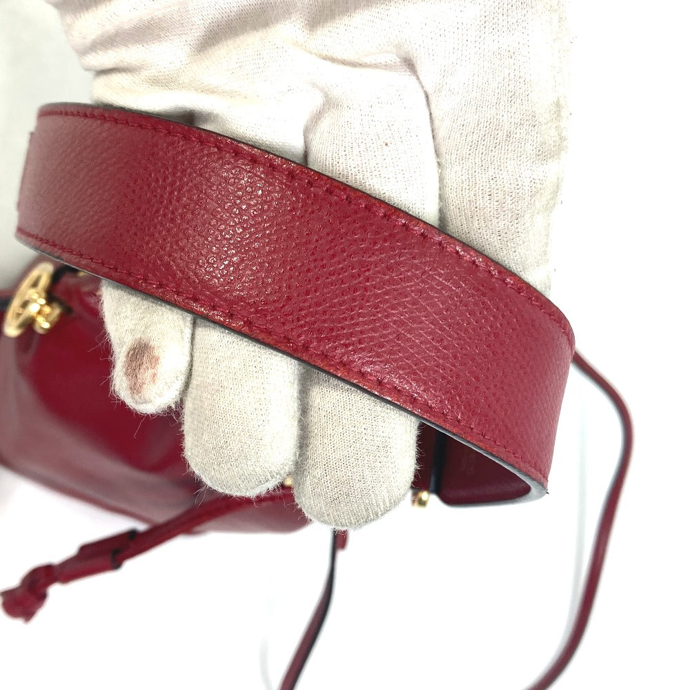 FENDI Shoulder Bag 8BS010 leather Red FFMetal Drawstring Bucket Mini Montresor Women Used