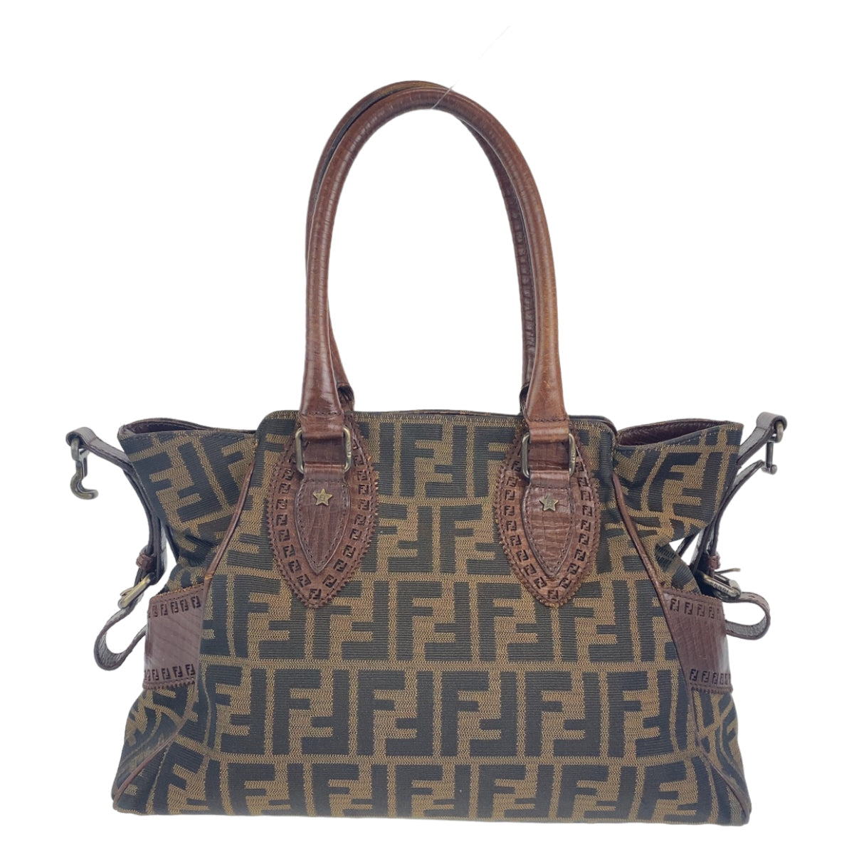 FENDI Shoulder Bag Canvas, Leather Brown Shoulder Bag Handbag Tote Bag Zucca Pattern Etnico Women Used