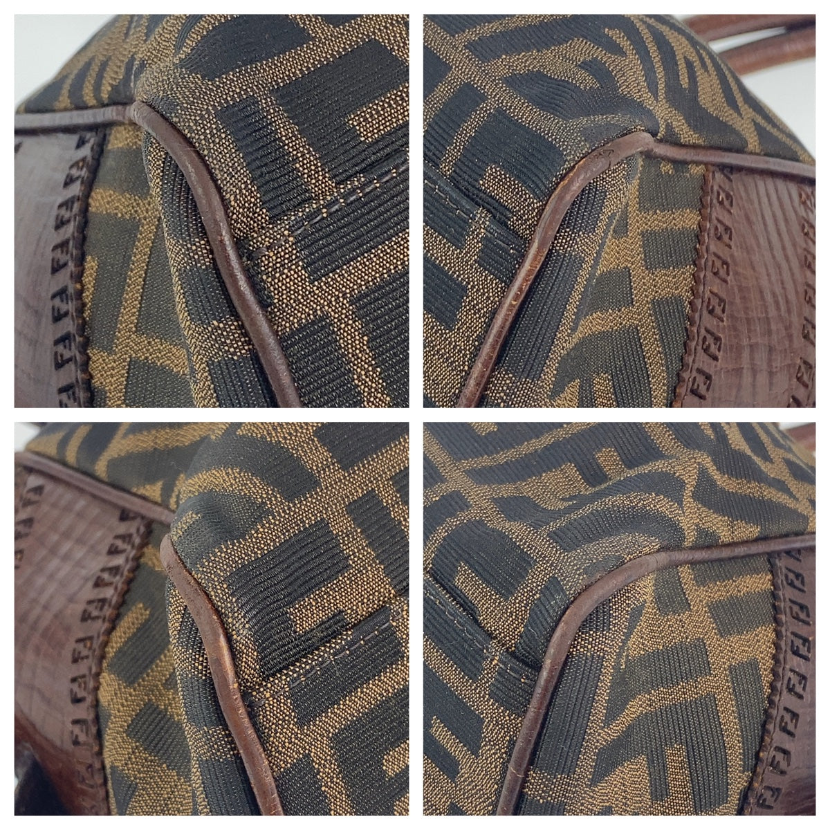FENDI Shoulder Bag Canvas, Leather Brown Shoulder Bag Handbag Tote Bag Zucca Pattern Etnico Women Used