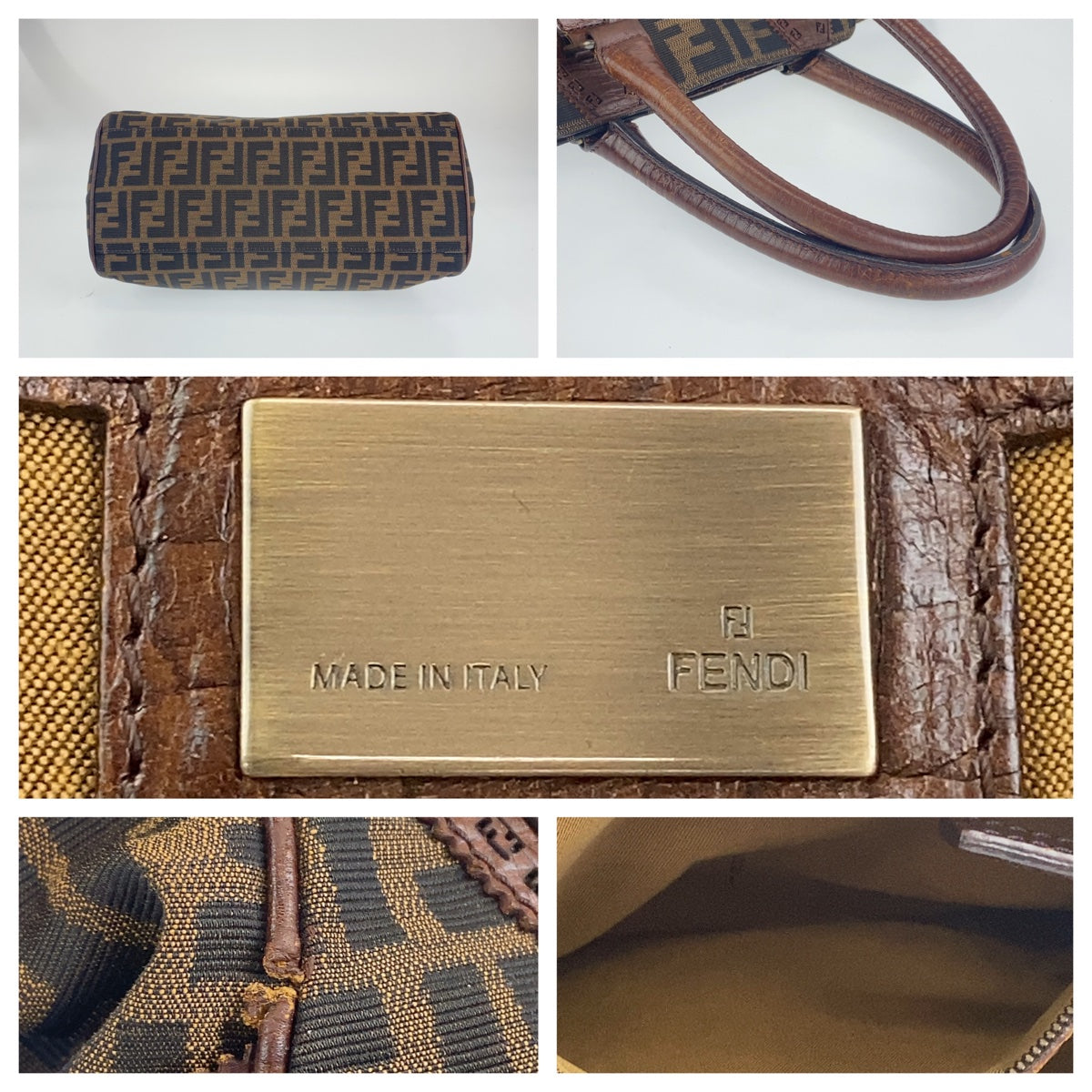 FENDI Shoulder Bag Canvas, Leather Brown Shoulder Bag Handbag Tote Bag Zucca Pattern Etnico Women Used