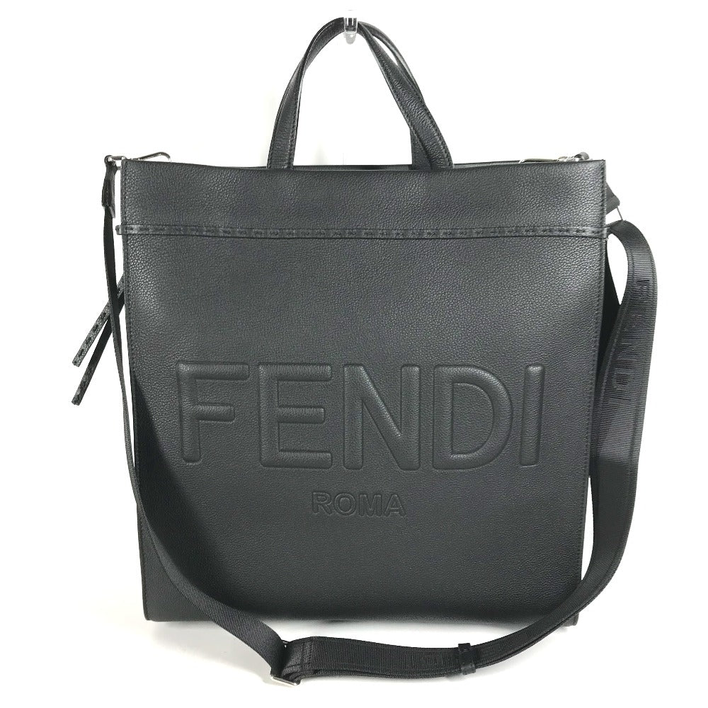 FENDI Tote Bag 7VA583 leather black shoulder bag shopper medium mens Used