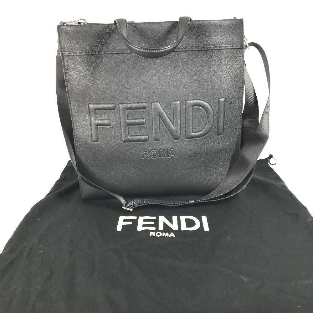 FENDI Tote Bag 7VA583 leather black shoulder bag shopper medium mens Used
