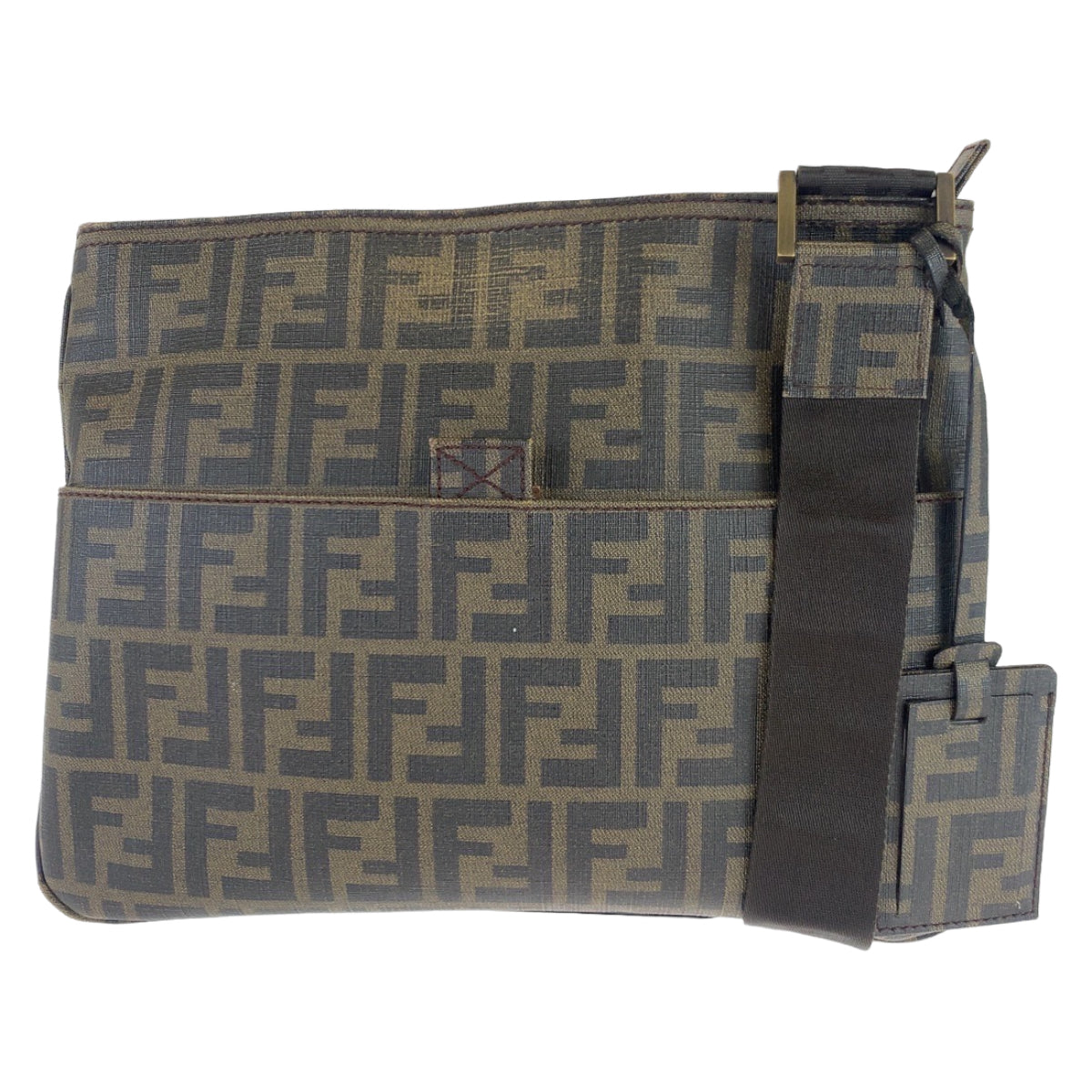 FENDI Shoulder Bag PVC Brown Gold Metal Crossbody Shoulder Bag Messenger Bag Zucca Pattern Women Used