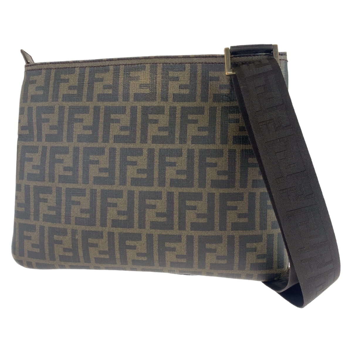 FENDI Shoulder Bag PVC Brown Gold Metal Crossbody Shoulder Bag Messenger Bag Zucca Pattern Women Used