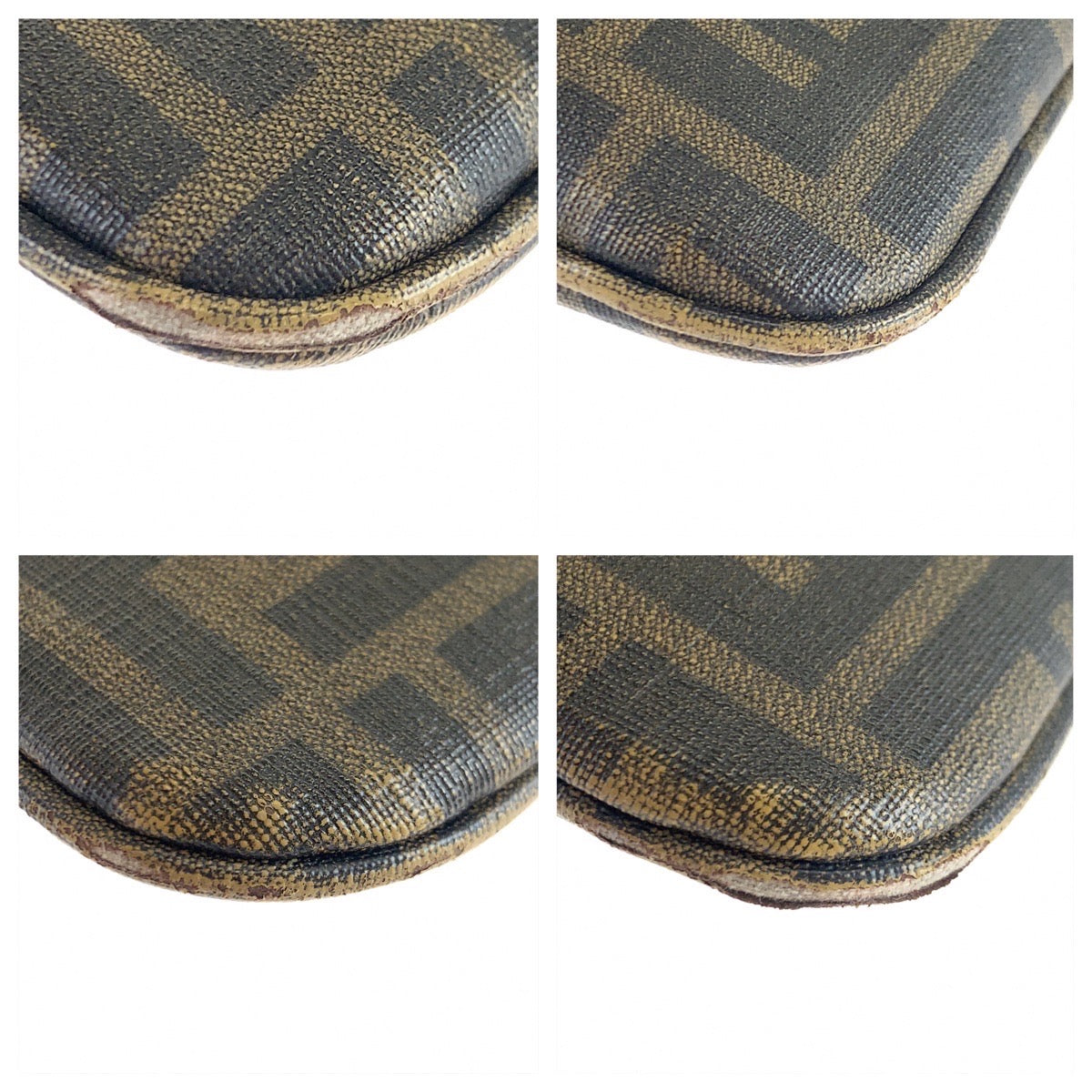 FENDI Shoulder Bag PVC Brown Gold Metal Crossbody Shoulder Bag Messenger Bag Zucca Pattern Women Used