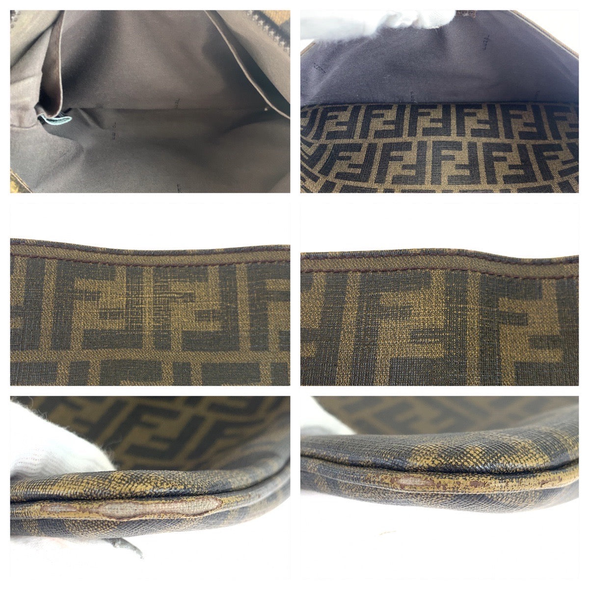 FENDI Shoulder Bag PVC Brown Gold Metal Crossbody Shoulder Bag Messenger Bag Zucca Pattern Women Used