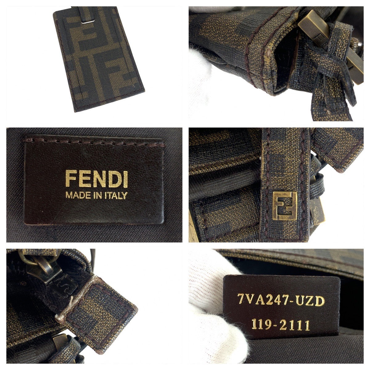 FENDI Shoulder Bag PVC Brown Gold Metal Crossbody Shoulder Bag Messenger Bag Zucca Pattern Women Used