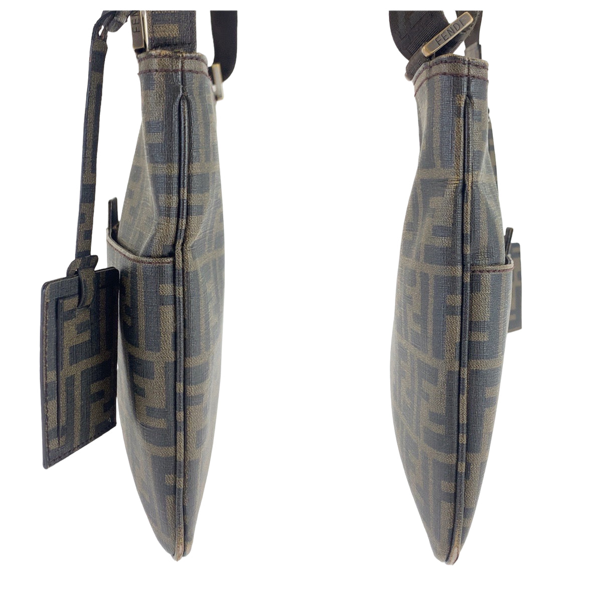 FENDI Shoulder Bag PVC Brown Gold Metal Crossbody Shoulder Bag Messenger Bag Zucca Pattern Women Used
