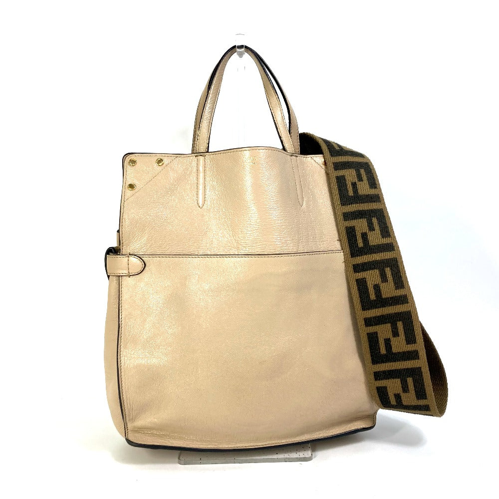 FENDI Shoulder Bag 8BT303 Leather / suede beige Zucca handbag FLIP flip large FF logo strap Women Used