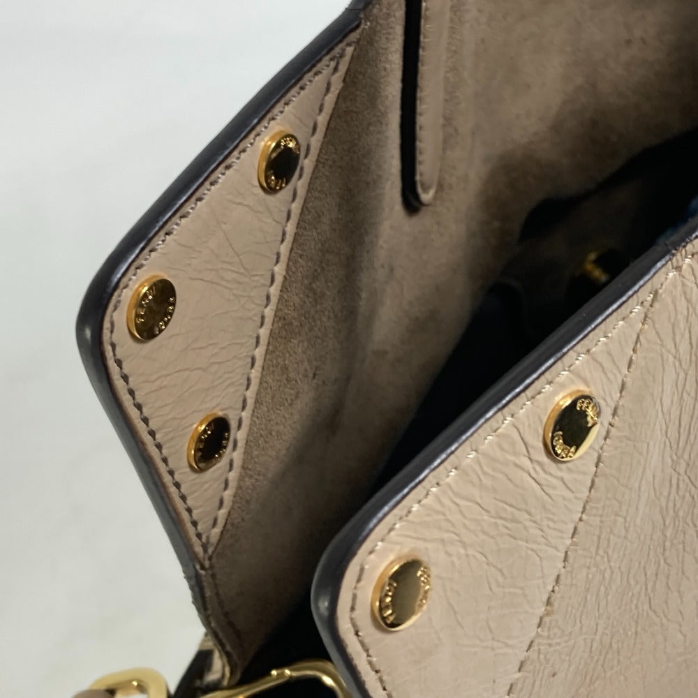 FENDI Shoulder Bag 8BT303 Leather / suede beige Zucca handbag FLIP flip large FF logo strap Women Used