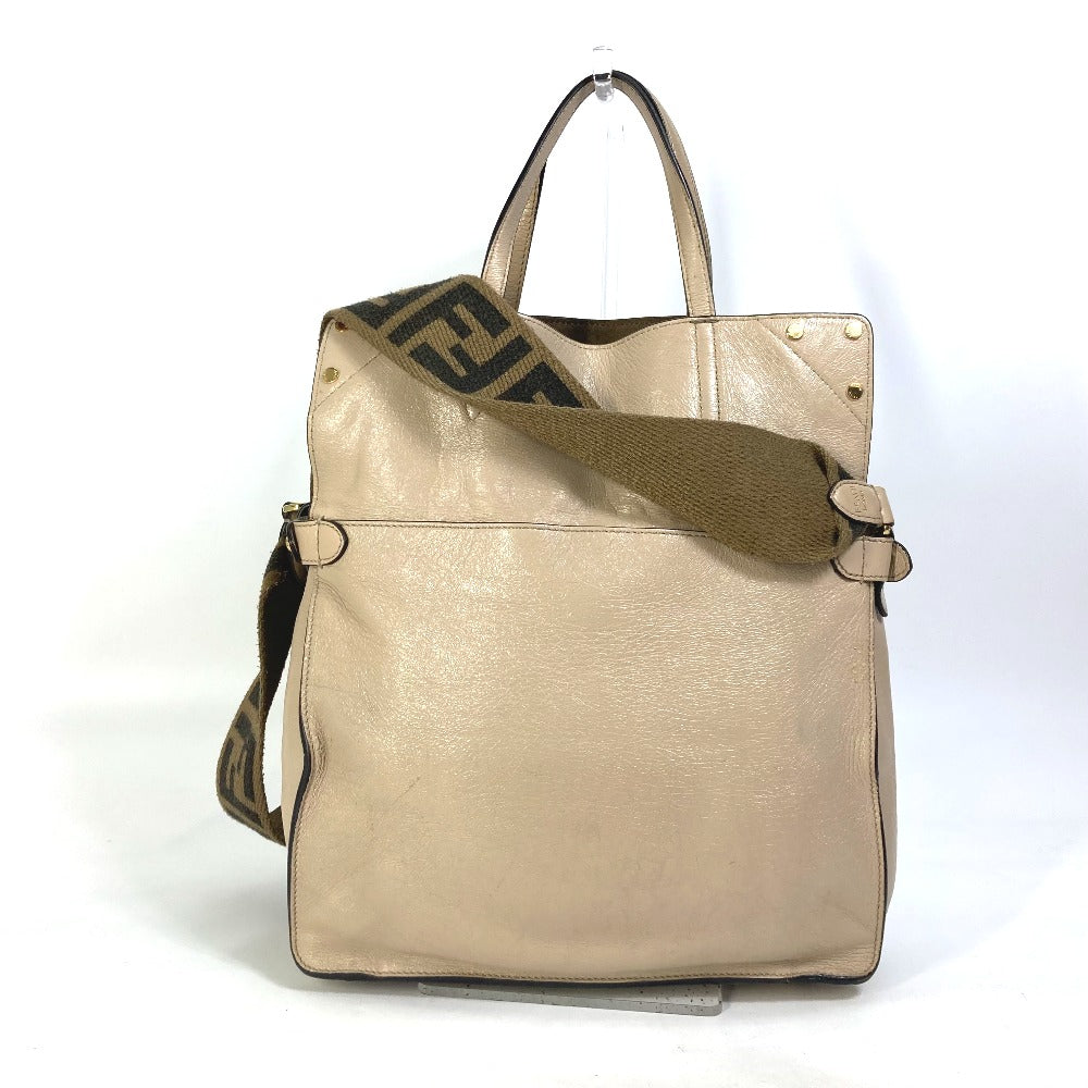 FENDI Shoulder Bag 8BT303 Leather / suede beige Zucca handbag FLIP flip large FF logo strap Women Used
