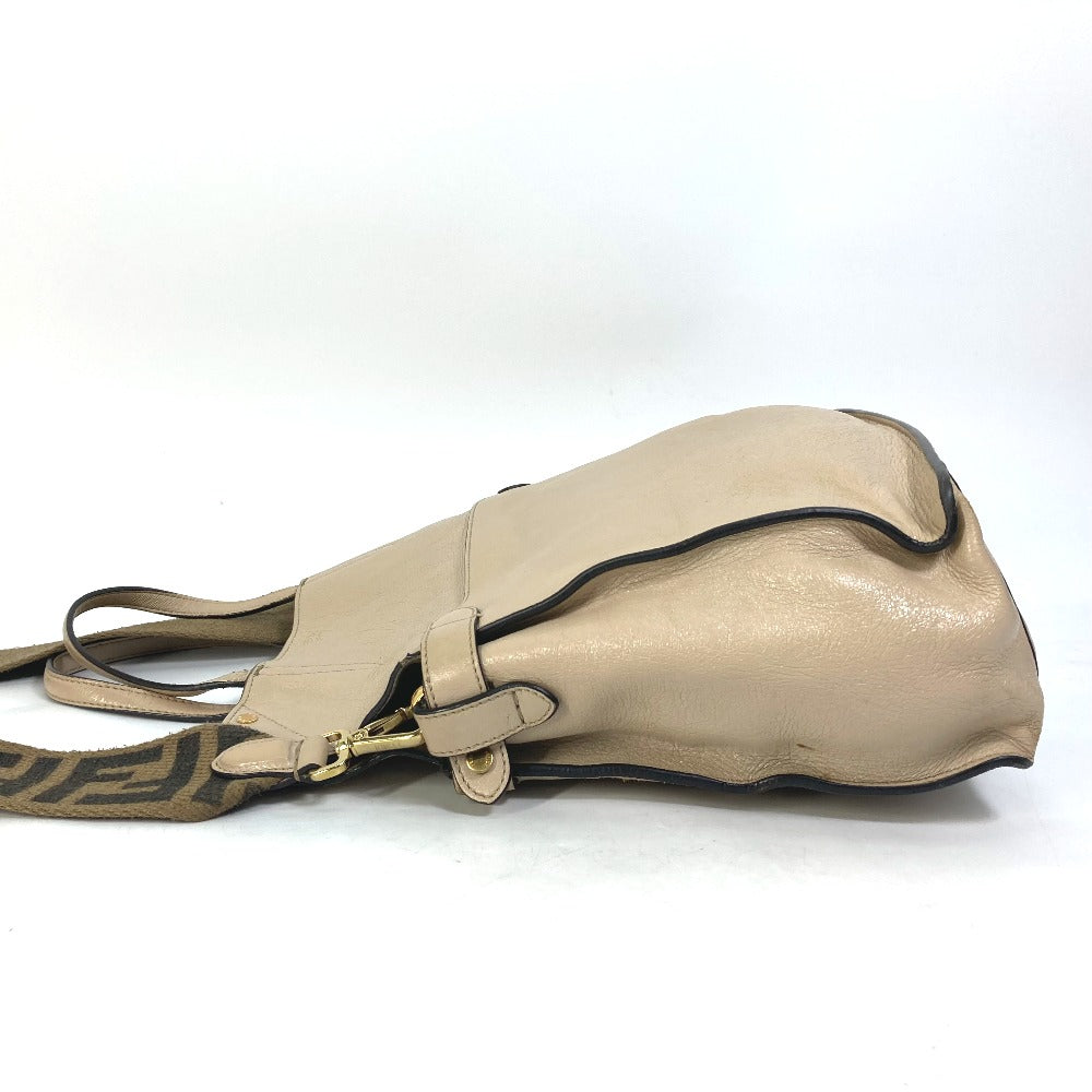 FENDI Shoulder Bag 8BT303 Leather / suede beige Zucca handbag FLIP flip large FF logo strap Women Used