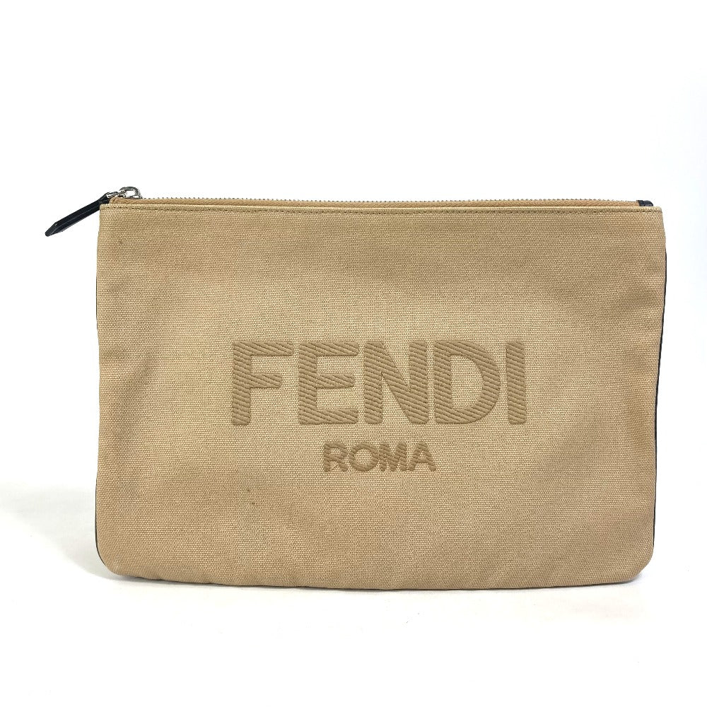 FENDI Clutch bag canvas beige Pouch logo Women Used