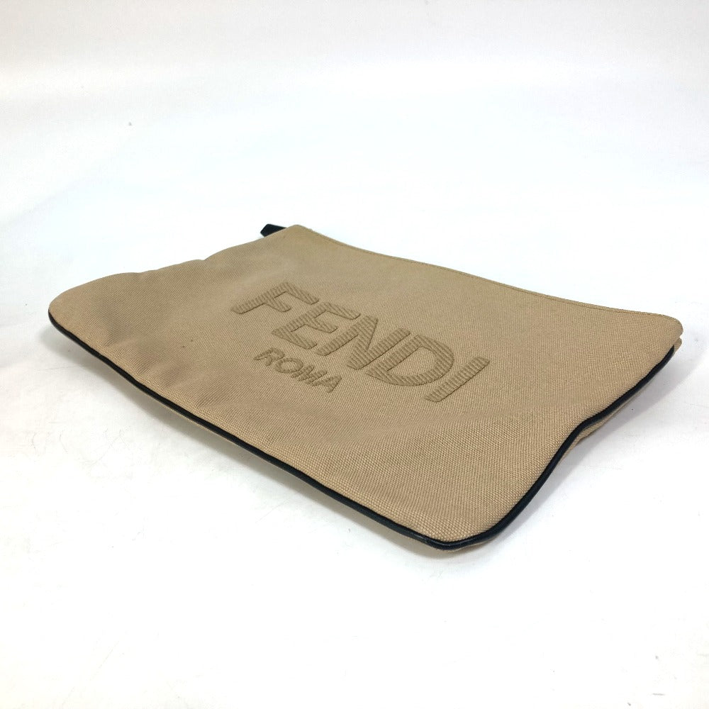 FENDI Clutch bag canvas beige Pouch logo Women Used