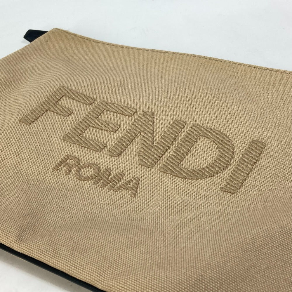 FENDI Clutch bag canvas beige Pouch logo Women Used